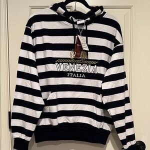Venezia Italy Striped Hoodie Brushed Fleece Inside | Italian Boutique | NWT Sz L